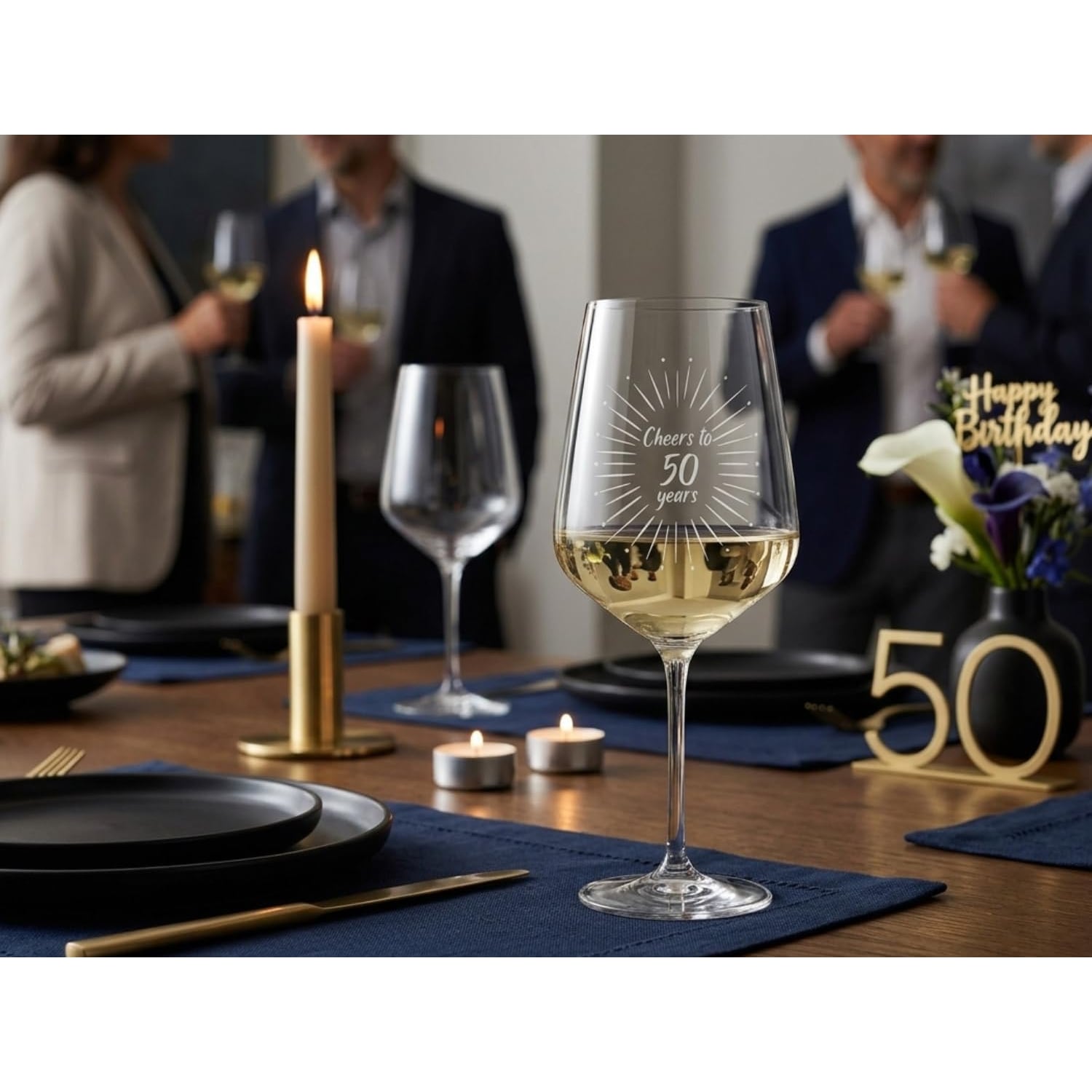 Cheers to 50 Years Engraved Wine Glass, detail view